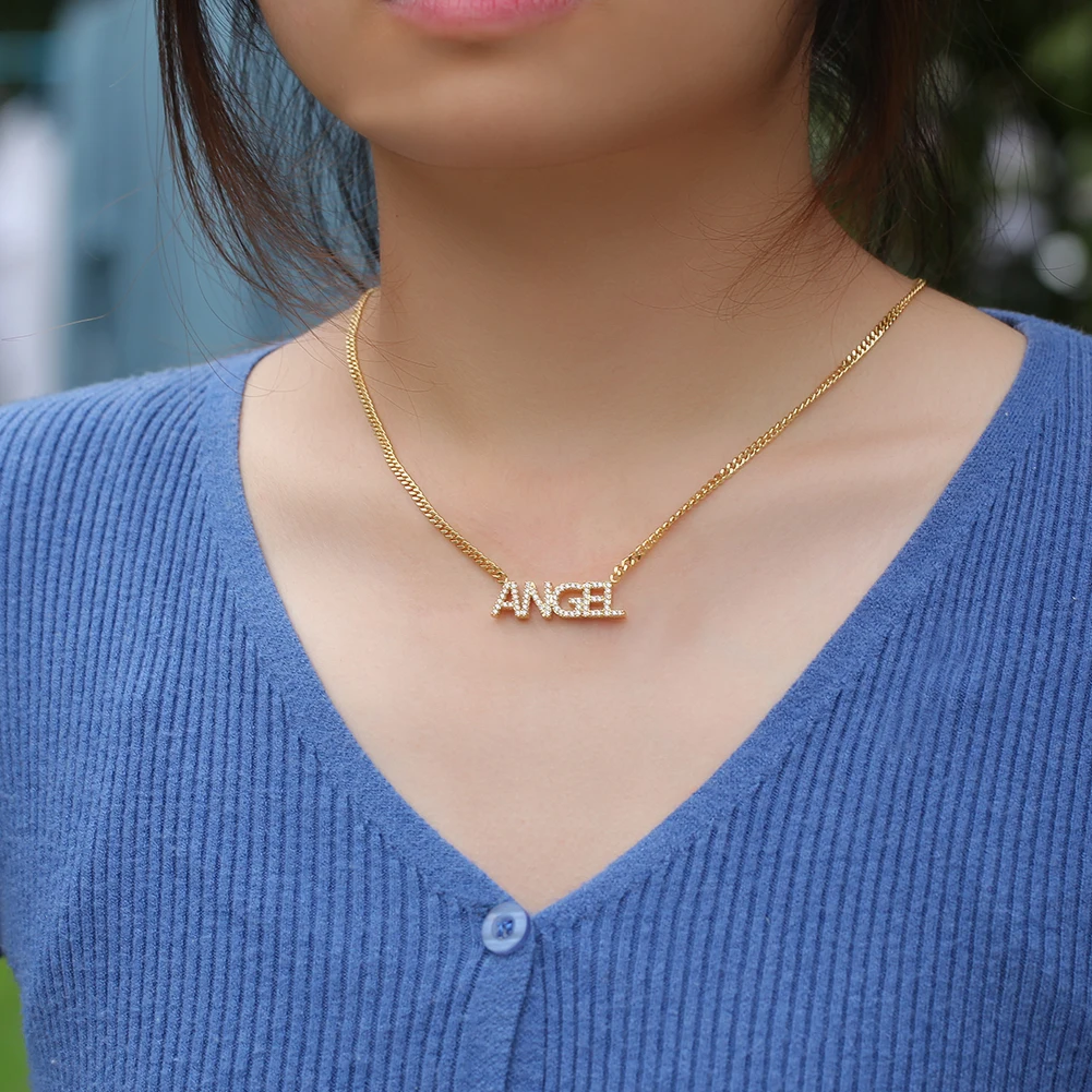 Custom Name Necklaces Numbers Personalized Zirconia Crystal Pendant Letters Necklace for Women Jewelry