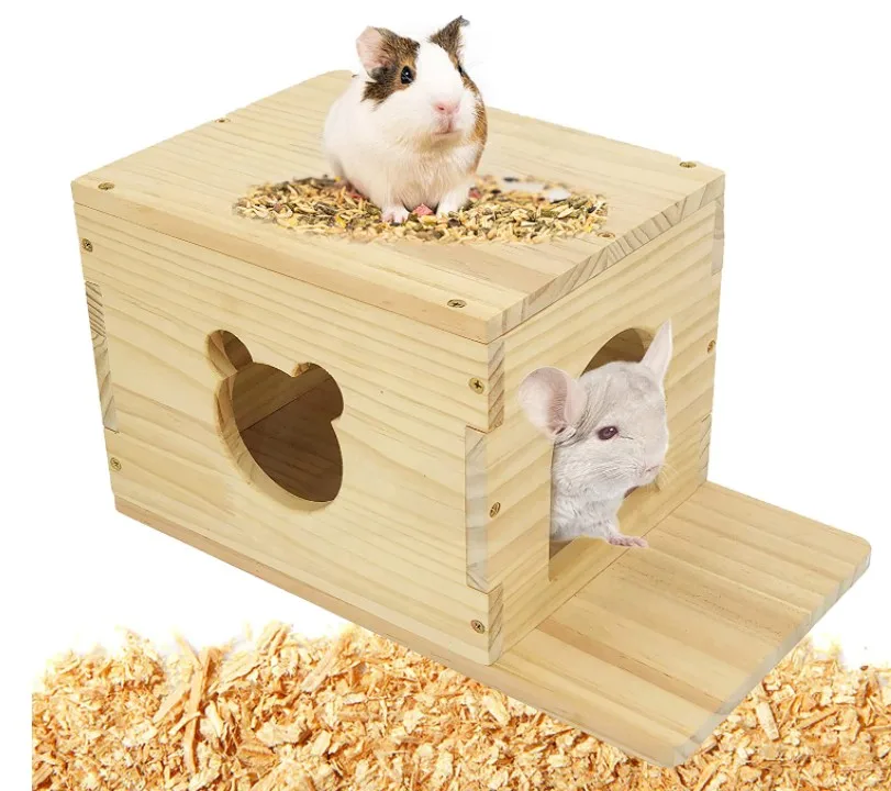 Guinea Pig Cage Wooden Hut Bunny  animal Houses and Hideouts with Window Pig Cage Wooden Hut