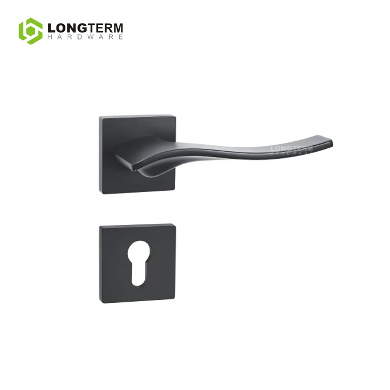 Double Side Modern Door Room Lever Handle Square Rosette Zinc Alloy Black Interior Door Locks and Handles