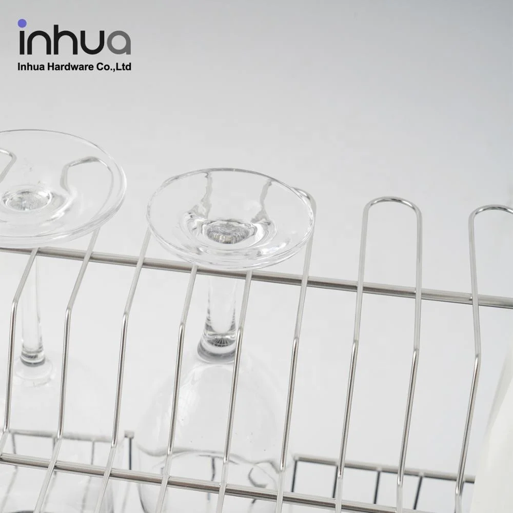 
Large capacity storage dish rack iron double-layers assembly dish drying rack with red wine holder for kitchen 