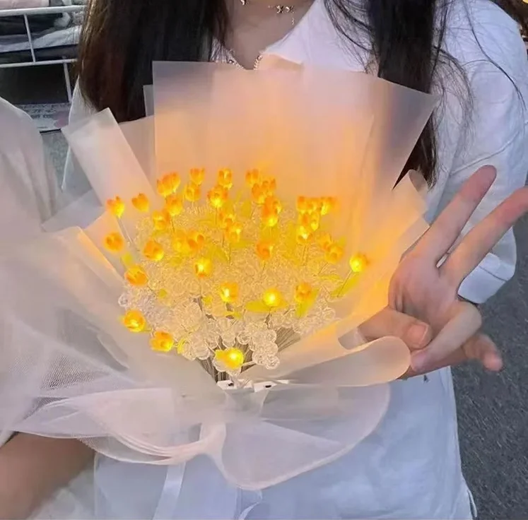 Newest DIY Glow Tulip Bouquet Flowers LED Lamp DIY Material Package Handmade Valentines Day Mothers Day Girlfriend Gifts