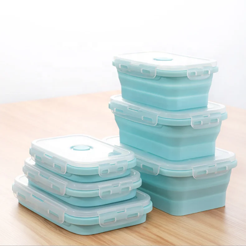 
Rectangle Microwave Oven Safe Food Storage Containers Folding Collapsible Silicone Food Warmer Lunch Box 