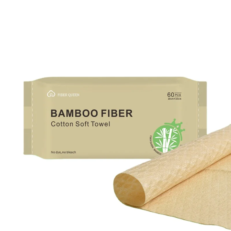 20*20Cm 60Pcs 100% Organic Bamboo Fiber Facial Tissue Wipes Biodegradable Disposable Face Towel