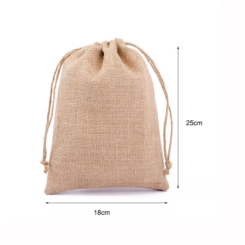 Wholesale Natural Hemp Gift Bags Drawstring Pouch Jute Burlap Drawstring Bags with String
