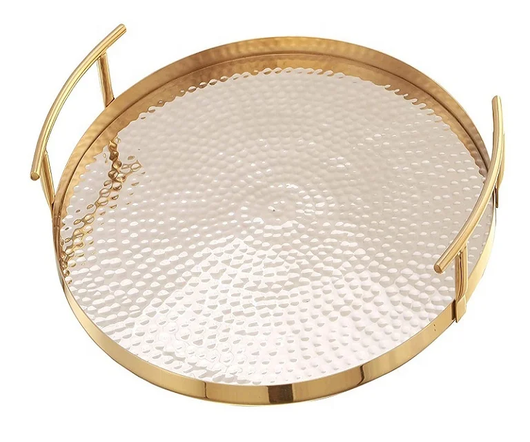 Amazon Hot selling Modern Arabic wholesale price custom metal gold hammered design tray direct from manufacturer
