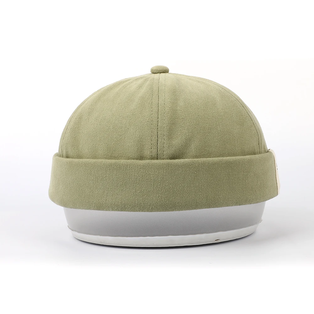 Custom High Quality 6 Panel Cotton Stylish Street Casual VisorLess Skull Sailor Cap,Rolled Cuff Watch Brimless Docker Hat