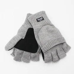 Thinsulate Lined Winter Shell Ragg Mittens Wool Yarn Half Finger Gloves With Pig Split Patch On The Palm Side Fleece Gloves
