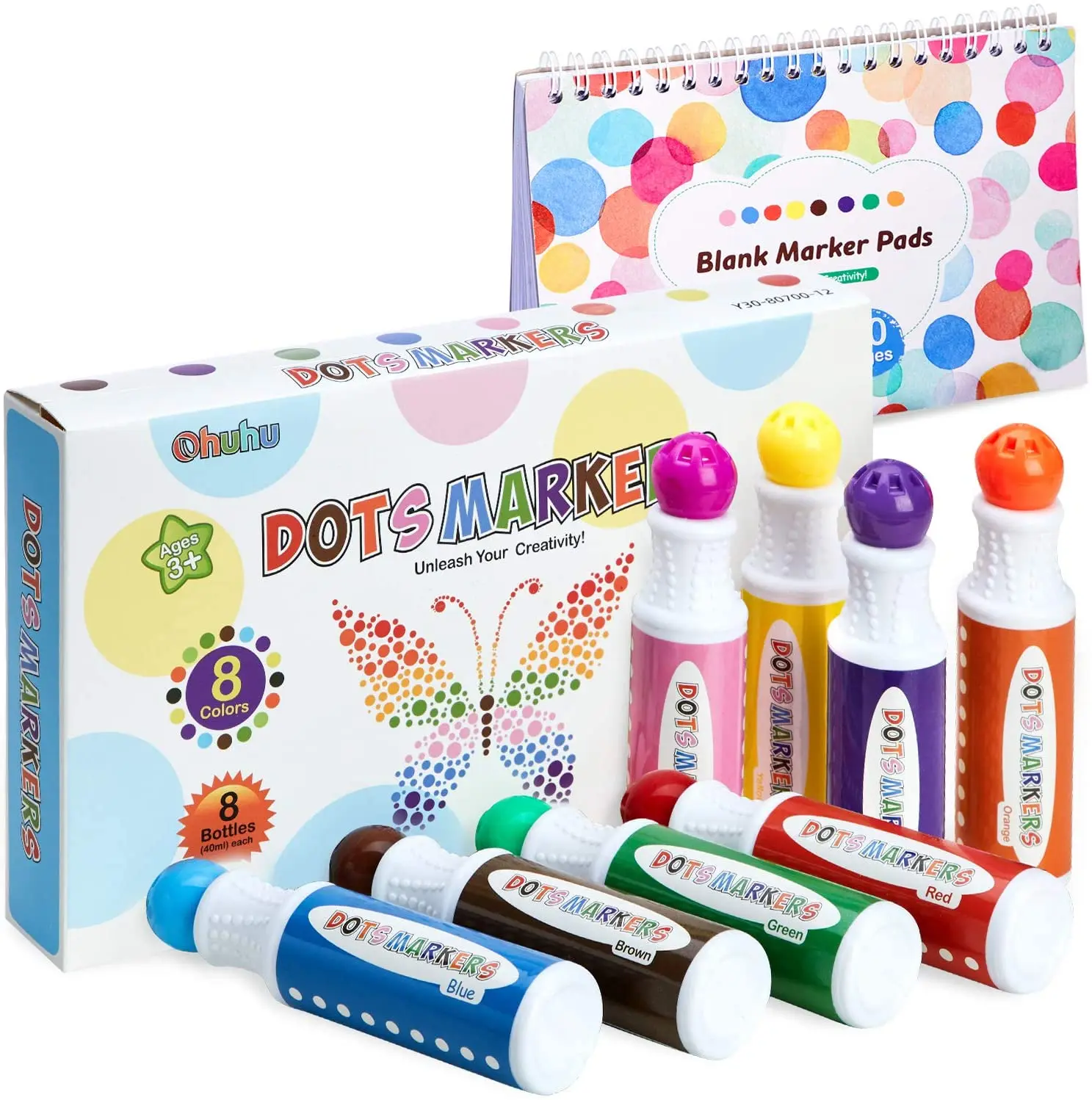 Dot Markers Kit Ohuhu 8 Colors Paint Marker  a Blank 30 Pages Marker Pad Water-Based Non-Toxic Bingo