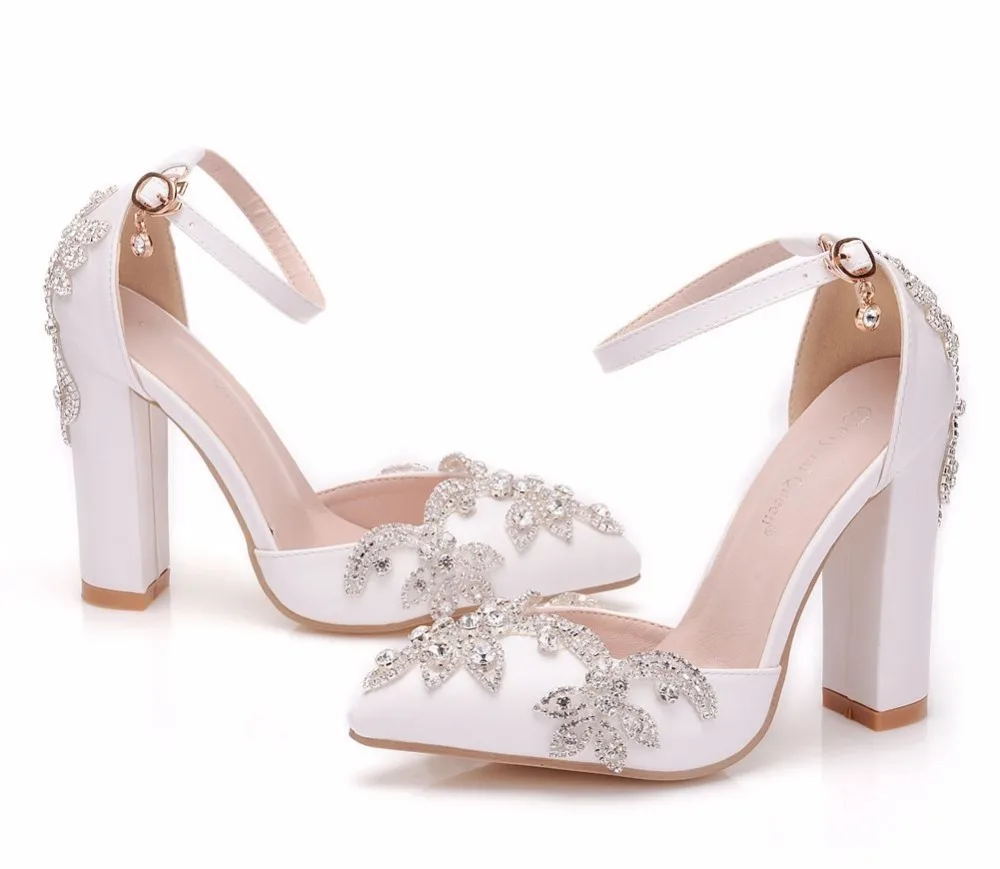 BS049 White 11CM Rhinestone Sandals Pointed Shoes Women Sweet Luxury Platform Wedges Shoes Wedding heels High Heels