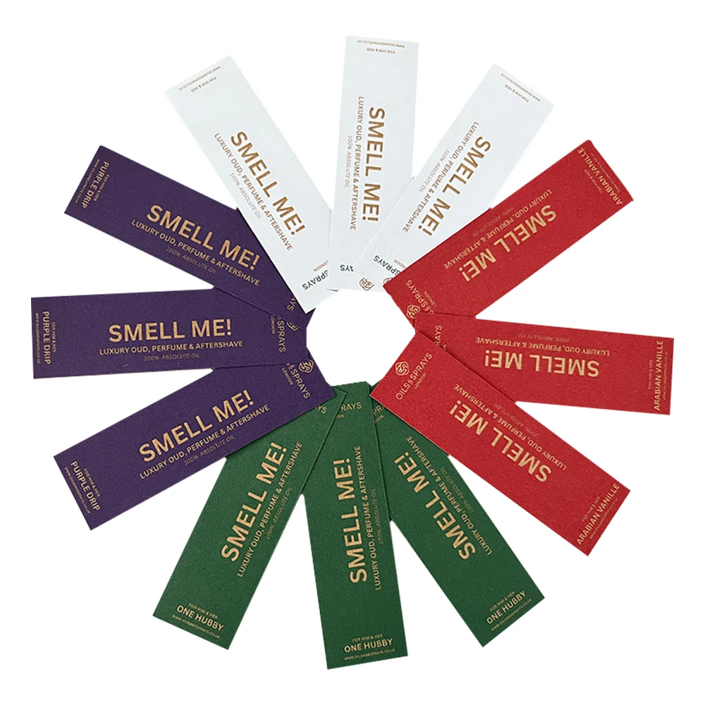 custom logo perfume test strip cotton white paper black printing fragrance blotter tester card