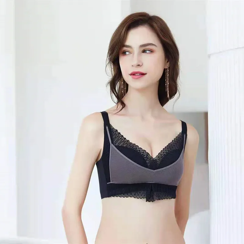 Комплект женского нижнего белья из тонкого дышащего кружевного бюстгальтера с мягкими стальными кольцами и пуш-ап