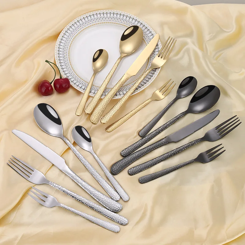 Stone Pattern Stainless Steel Cutlery Set Metal Knife Spoon And Fork For Party And Wedding