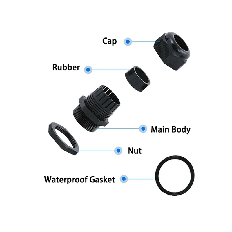 Waterproof ip68 black grey nylon pvc Cable Gland M12 M16 M20 M25 M32