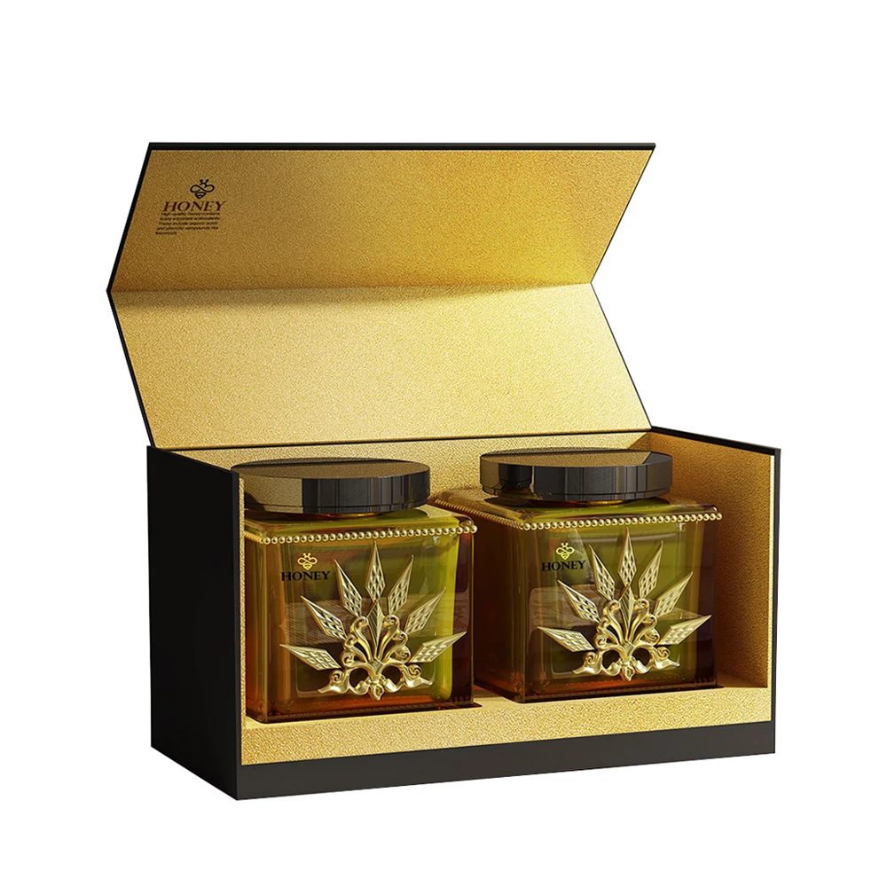 Custom Cardboard Honey Sachet Glass Jar Packing Gift Box Luxury Empty Bottle