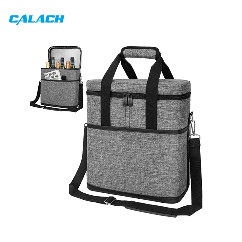 Portable waterproof soft shoulder 6-bottle wine cooler carrier tote whisky wine bag for outdoor picnics camping activities
