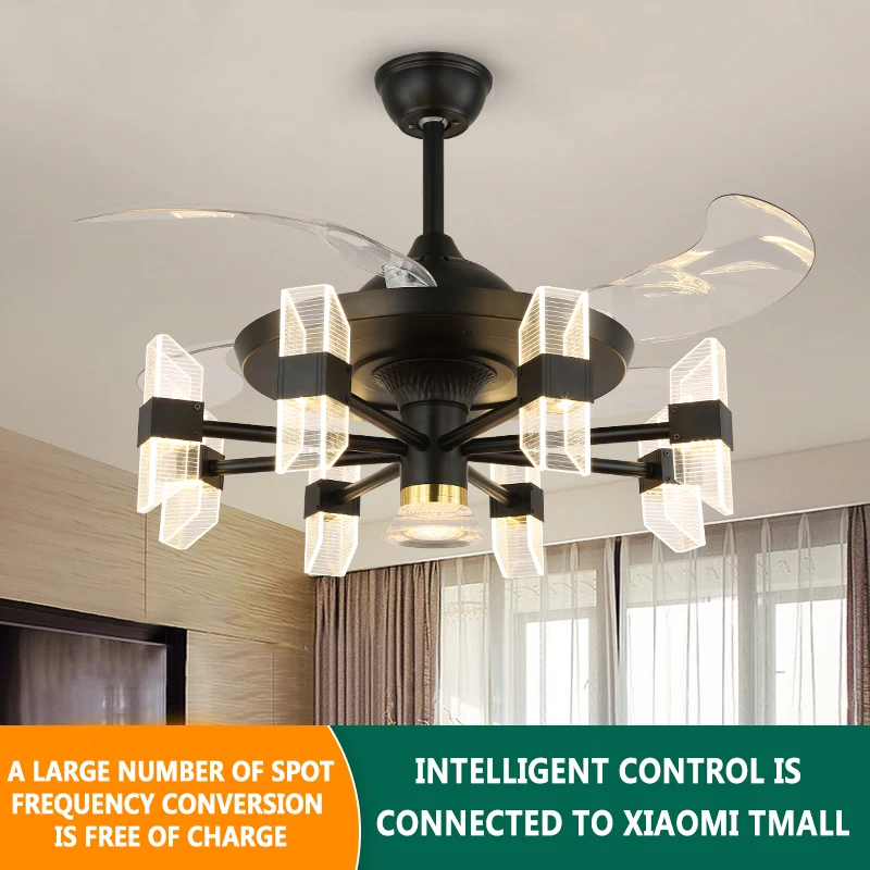 Bedroom Living Room F9701 Quiet DC Motor 6 Speed Retractable Ceiling Fan with Light