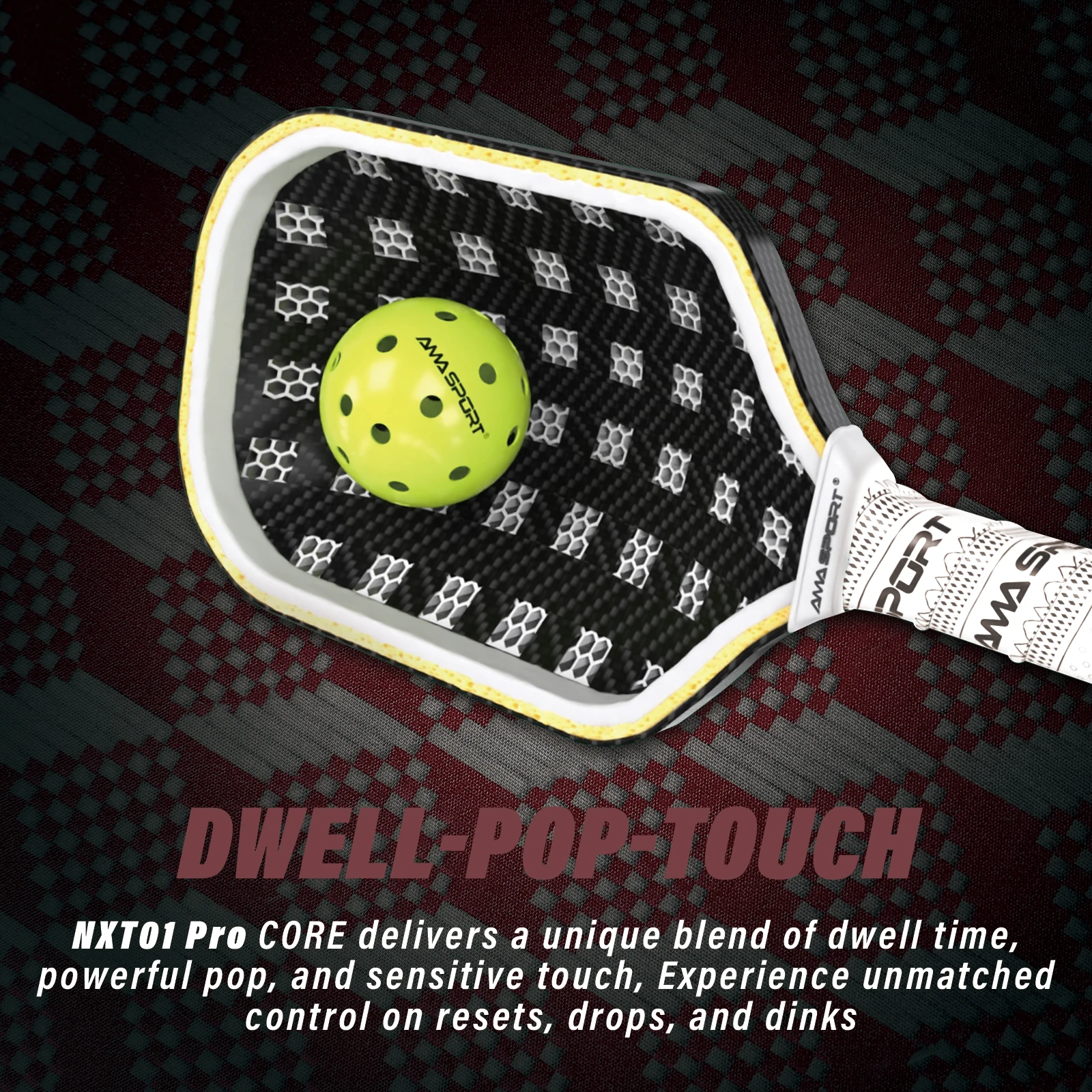 AMASPORT Upgraded NXT01 Pro Custom PP Honeycomb Carbon Fiber Pickleball Paddle Rackets