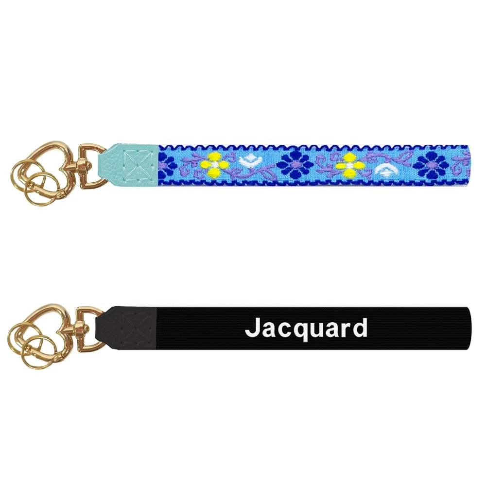 Custom Logo Nylon Fabric Webbing Jacquard Hand Rope Wristlet Lanyard Short Long Keychain for Bracelet