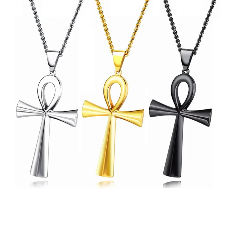 Wholesale Fashion High Quality Gold Silver Hip Hop Long Chain Christian Men Egyptian Ankh Crucifix Cross Necklace For Men