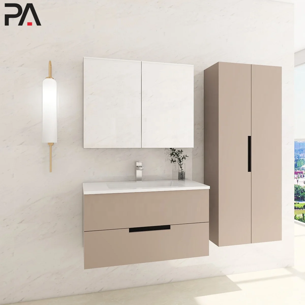 
Mirror+basin+faucets Environmental Friendly cheap single bathroom vanity chinese Customized solid wood classic bathroom cabinet 