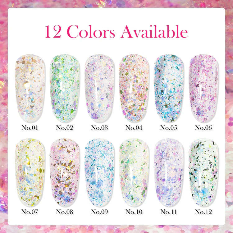 Factory Price OEM Golden Light Color Flake Gel Thick Cover Nail Gel Polish