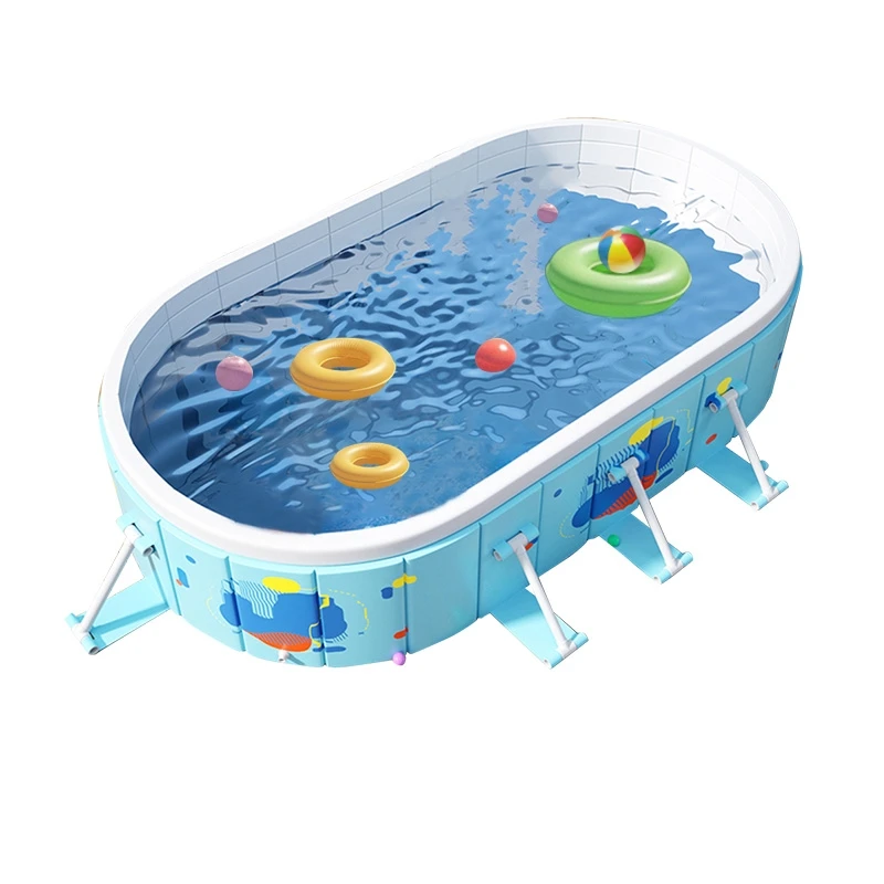 Foldable pool with blue graphic design New model available Family swimming pool Above ground removable portable pool