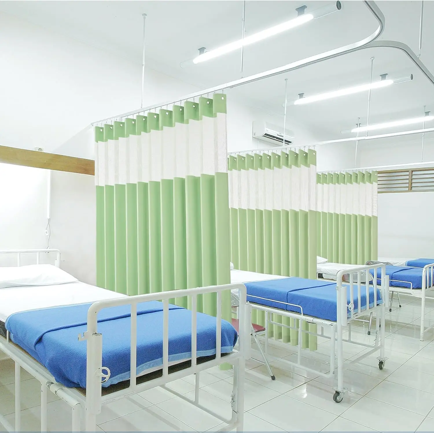 Flame Retardant Hospital Curtains, Cubicle Medical Grommet for Room Divider, School Nursery, (1 Panel, Green, 5x8ft)