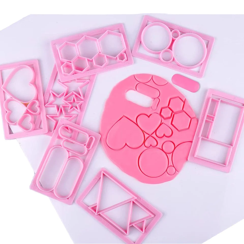 7 Pink Geometric Shapes Clay Earring Cutters With Plastic Handle Includes Cards and Hooks Jewelry Polymer Tool