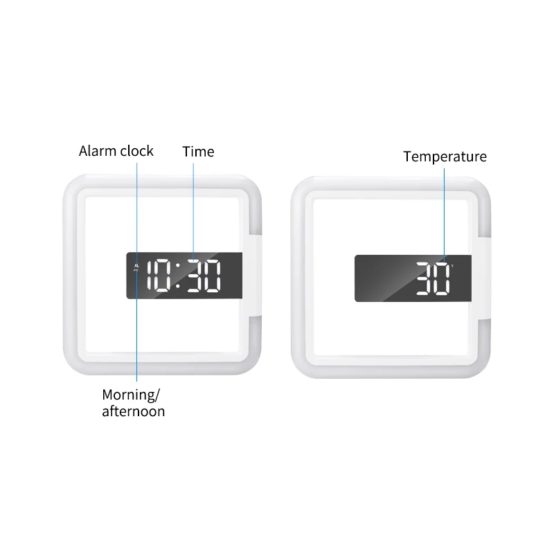 Mirror Alarm Hot Sale Factory Usb Cable Charging Remote Control Square Light 3d Led Digital Wall Clock
