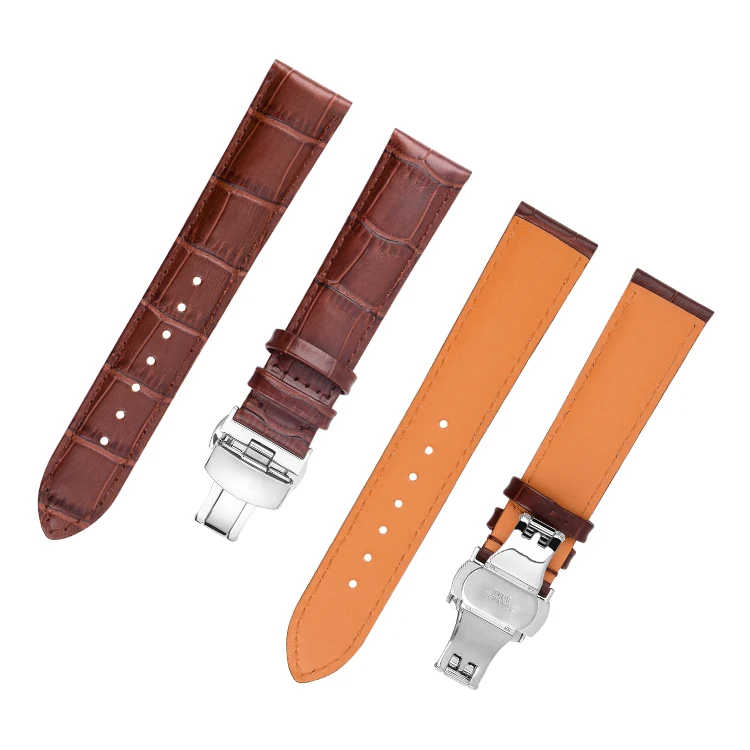 New release 2023 mens watch straps wrist watch bands real leather with butterfly buckle