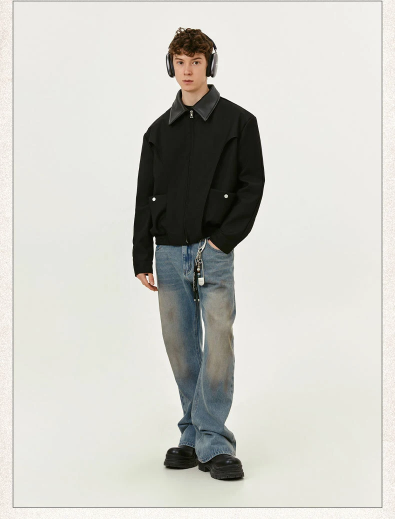 custom winter korean 1000gsm printed leather wind breaker  security motorcycle sports polyester heavy jacket for men