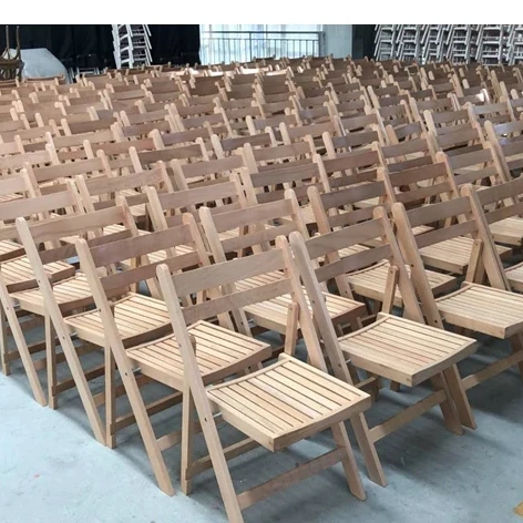 Portable White Wooden Slatted Seat Folding Chairs for Outdoor Garden Event Party