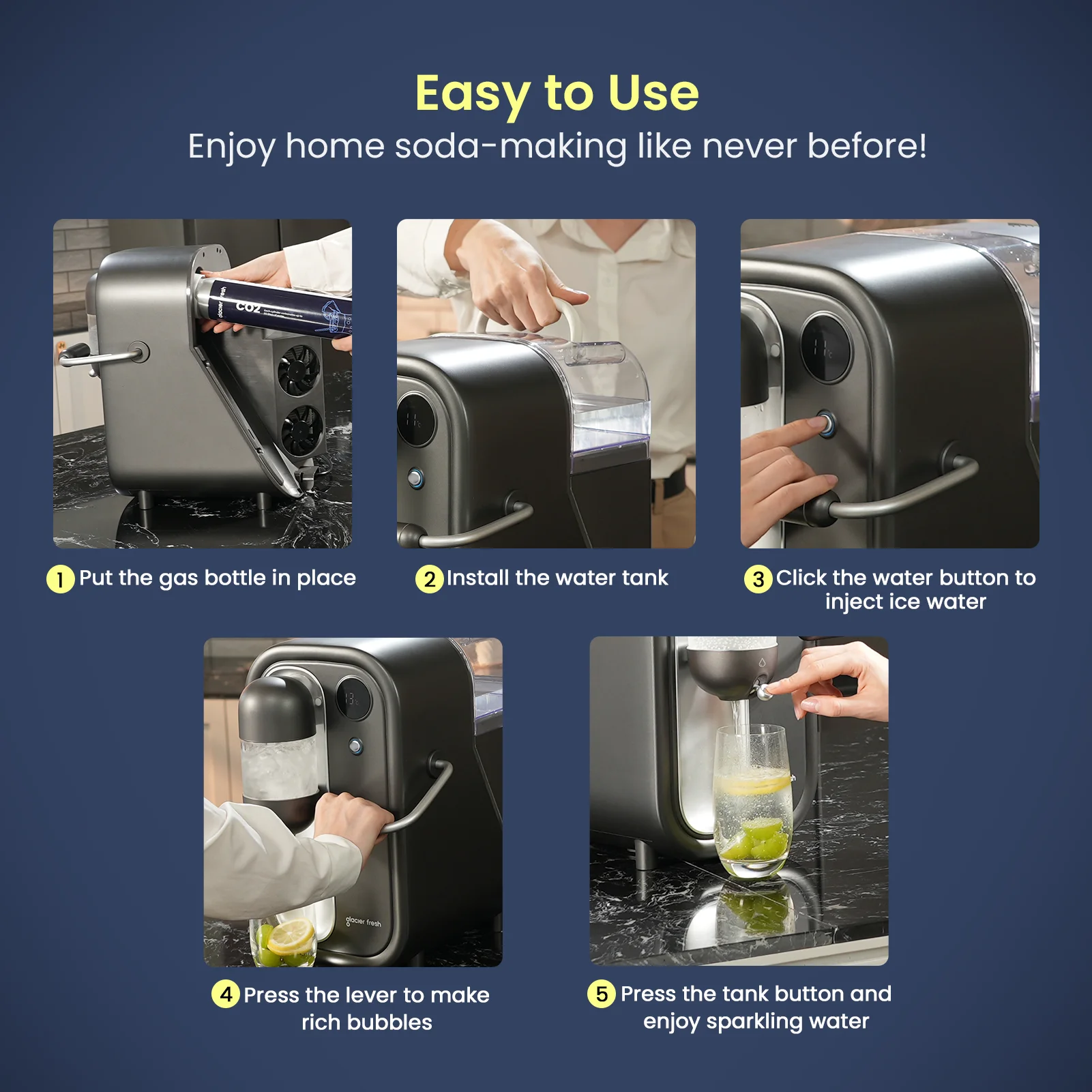 High Quality Cooling 6 Degrees Celsius with LED Display and 1.6L Water Tank Home Soda and Sparkling Water Maker and Soda Maker