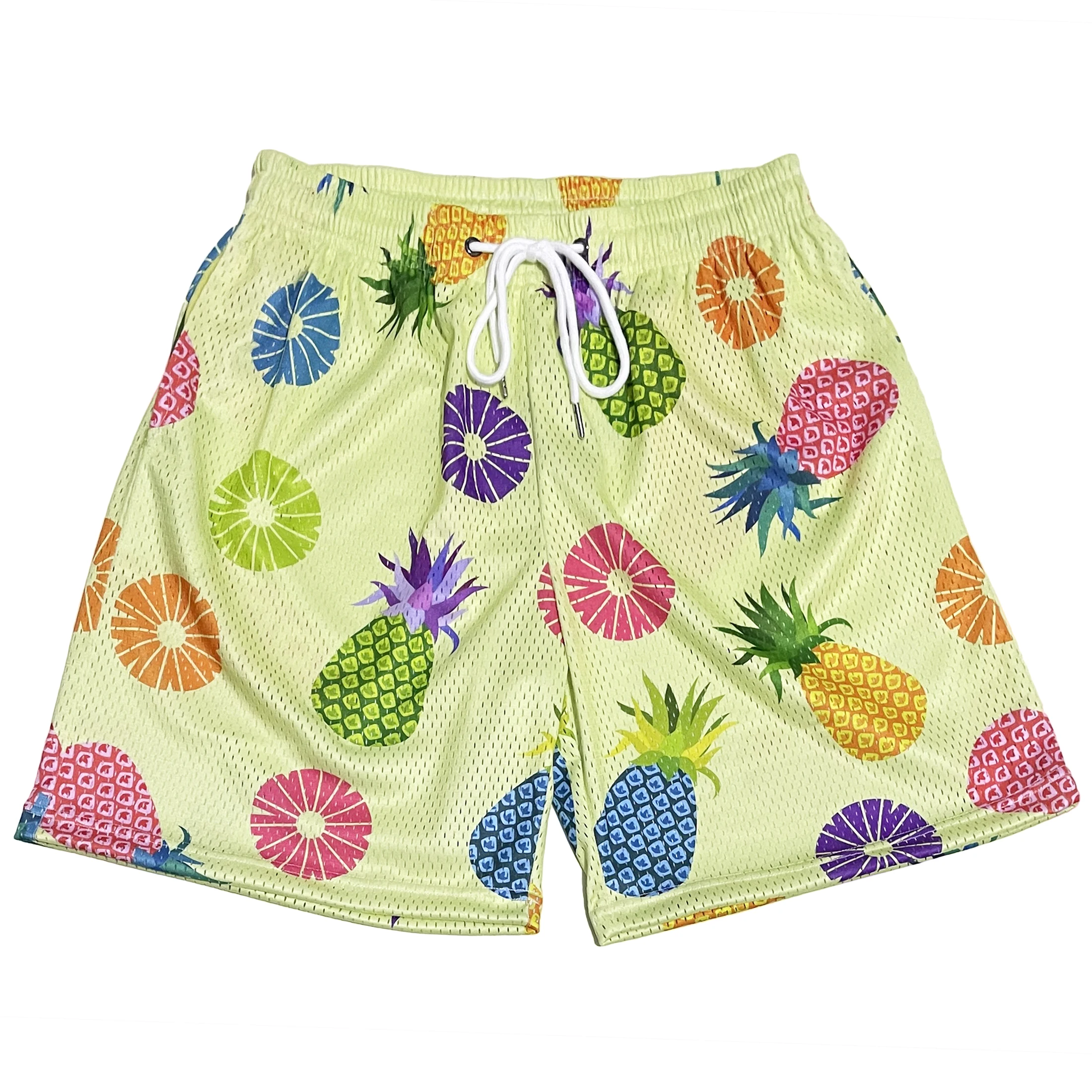 Customizable polyester spandex elastic heavyweight fishnet 7 inch inseam oversized cut and sew beach mens stretchy mesh shorts