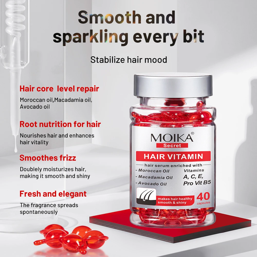MOIKAHot Sale Private Label Organic Hair Treatment Capsule Serum Hair Care Smooth Vitamin Hair Oil Capsules