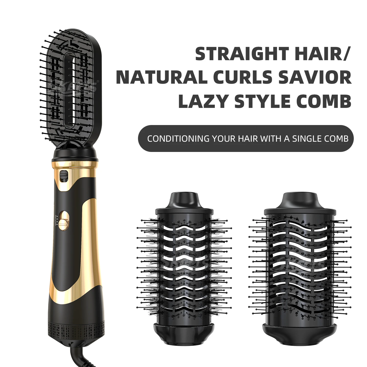 Multi 3 In 1 Interchangeable Professional One Step Electric Hair Round Blow Dryer Comb Rotary Volumizer Electric Hot Air Brush
