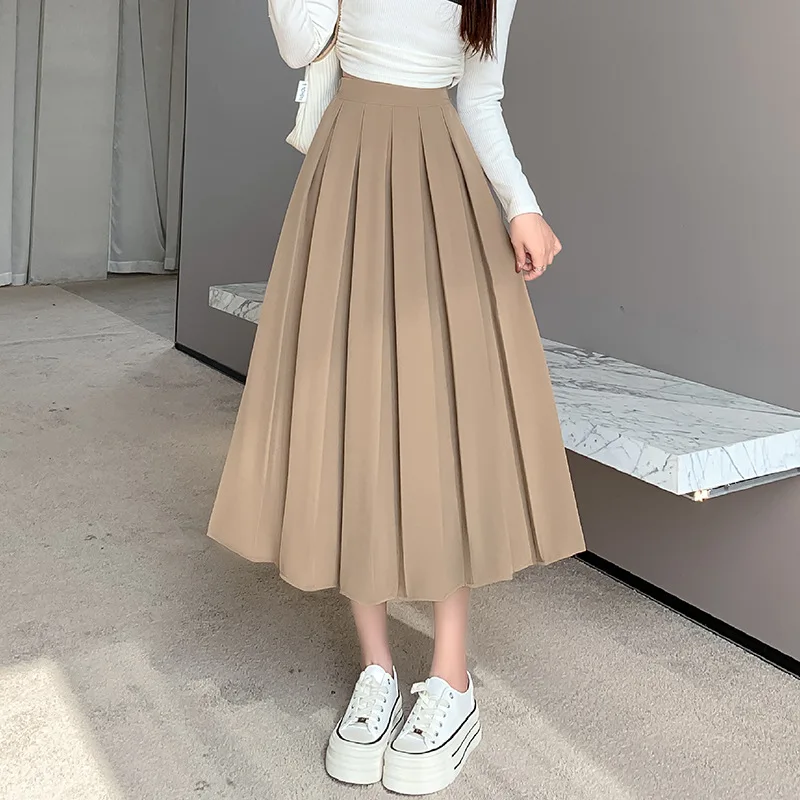 High Quality customizable  Women Skirt Long Length Slim Fit Comfortable Breathable Solid Color A-line Casual Lady Pleated Skirt