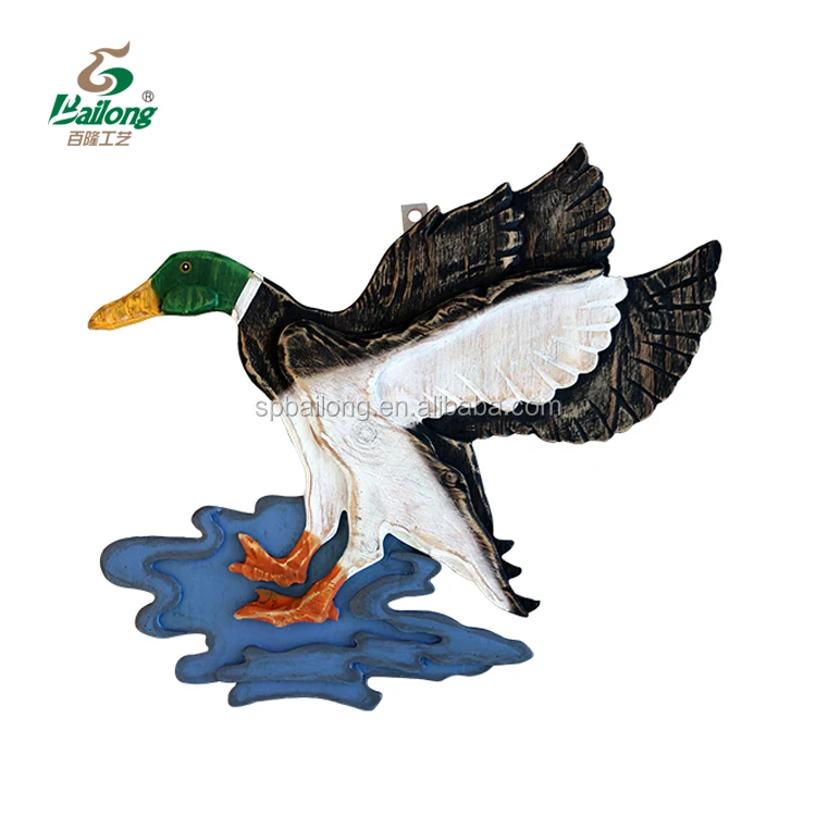 Wooden crafts handmade vintage rustic loon duck carved wood home wall decor