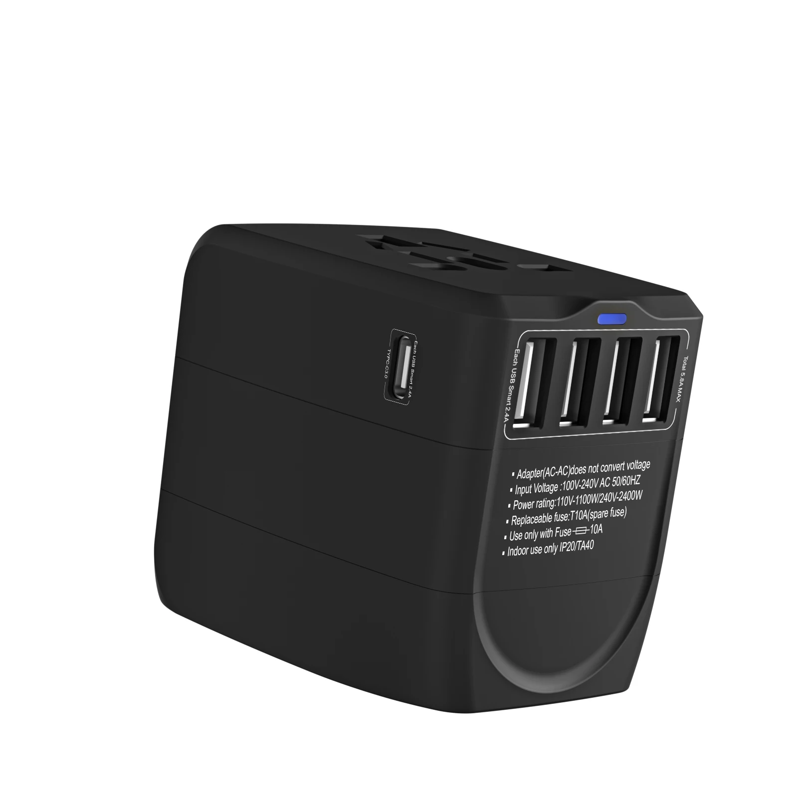 4-USB 1-C Universal Travel Charger Portable Plug Socket Adapter International Voltage Converter USB Travel Adapter Global Travel