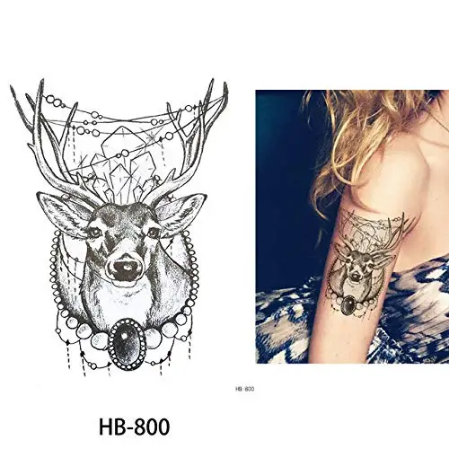 Custom ShadowTemporary Tattoo  Deer Horn Black English Stickers Waterproof Women Hand Animal Tattoos Adult Men Body Art Sheet