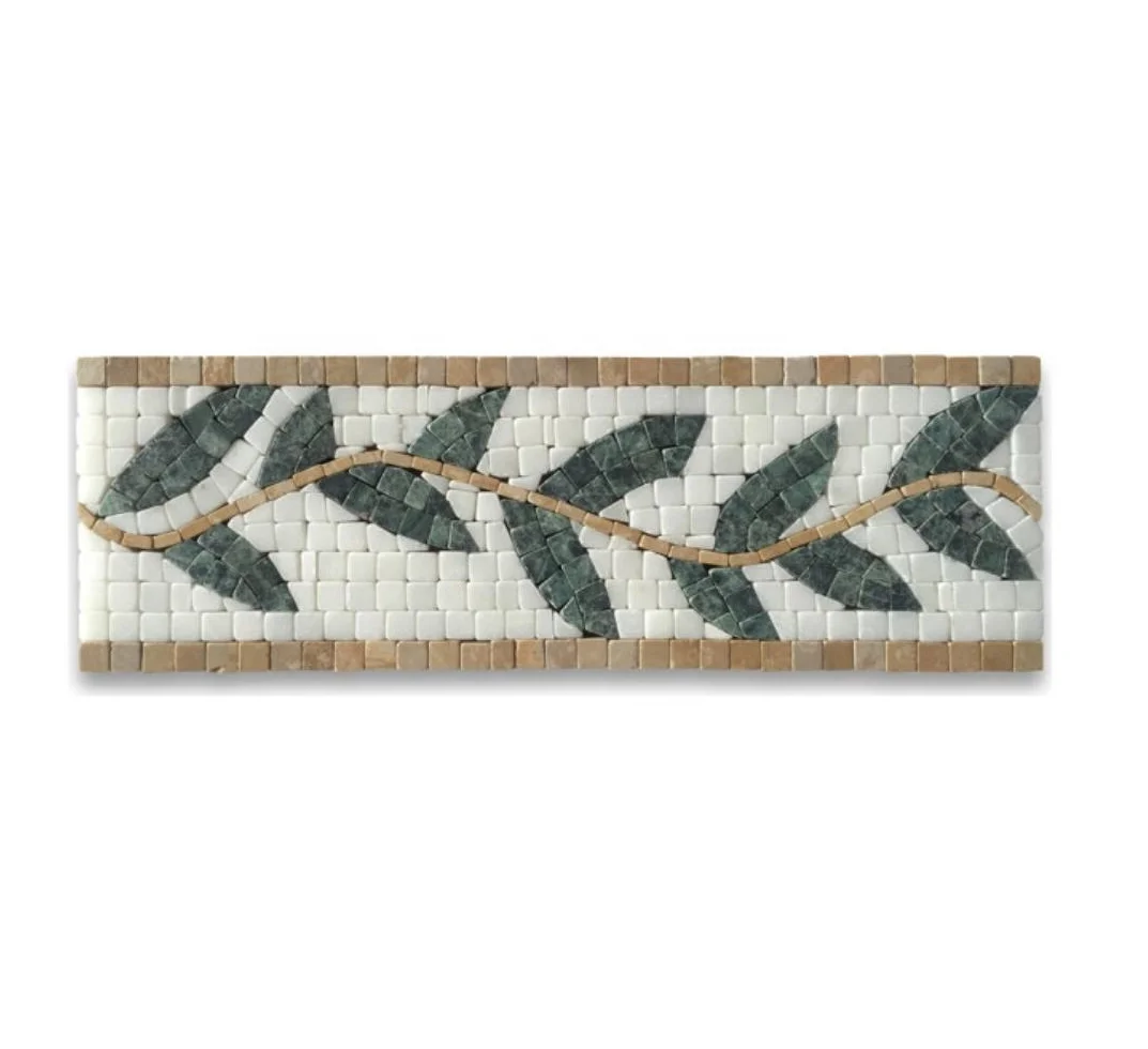Marble Mosaic Border Listello Tile Olive Branch Green 4x12 Tumbled