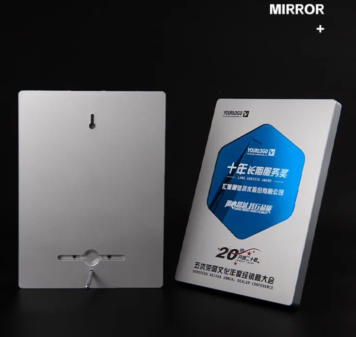 Aluminum Award Plaque with Custom Shape of Mirror, Premium Golden Trophy Award, Award Plates for Anniversary Events