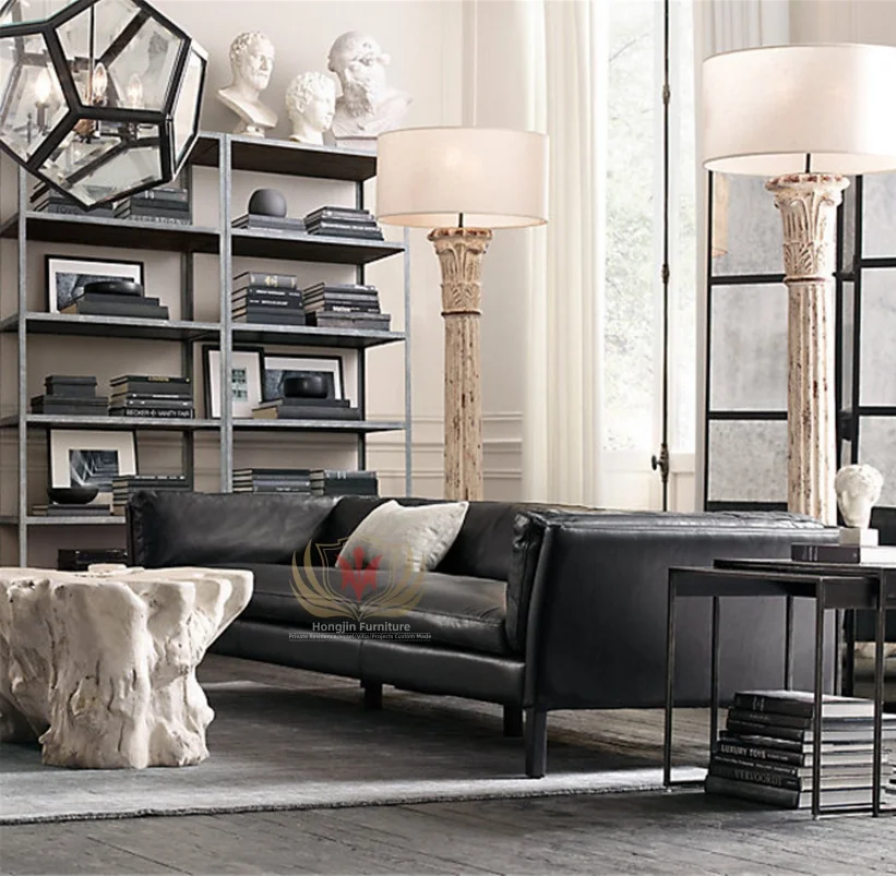 HJ HOME Aviator Sitting Furniture Hotel  Bar Industrial Classic Cafe Sofa Set Vintage Leather Sofa