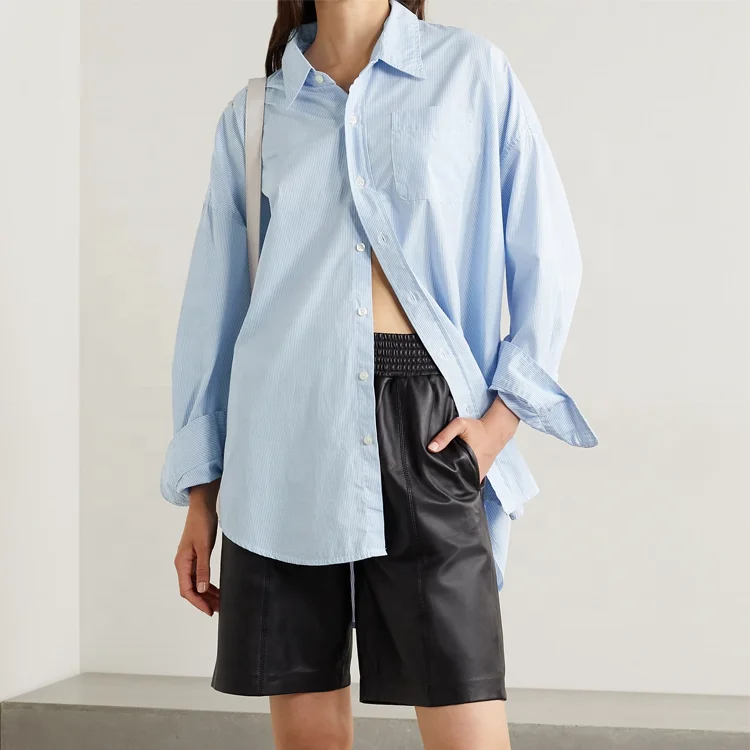 Wholesale casual shirts Ladies Tops and Blouses Oversized Striped Cotton Oxford Casual bulk essentials Shirt For Women