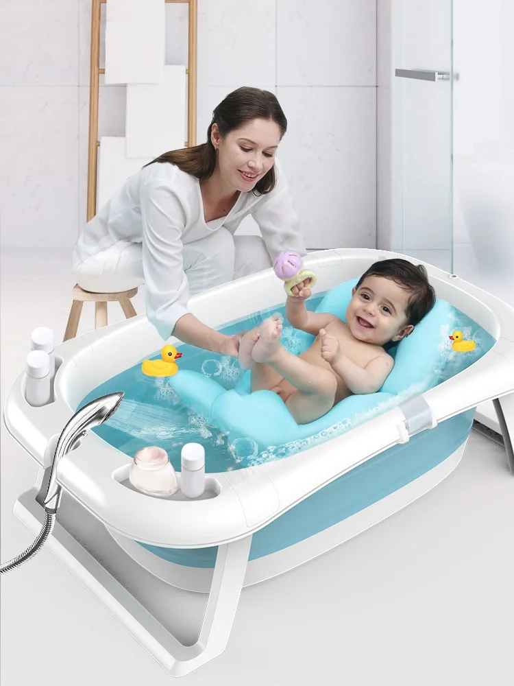 Amazon hot selling baby foldable bathtub with thermometer Portable fold bathtub baby tubs