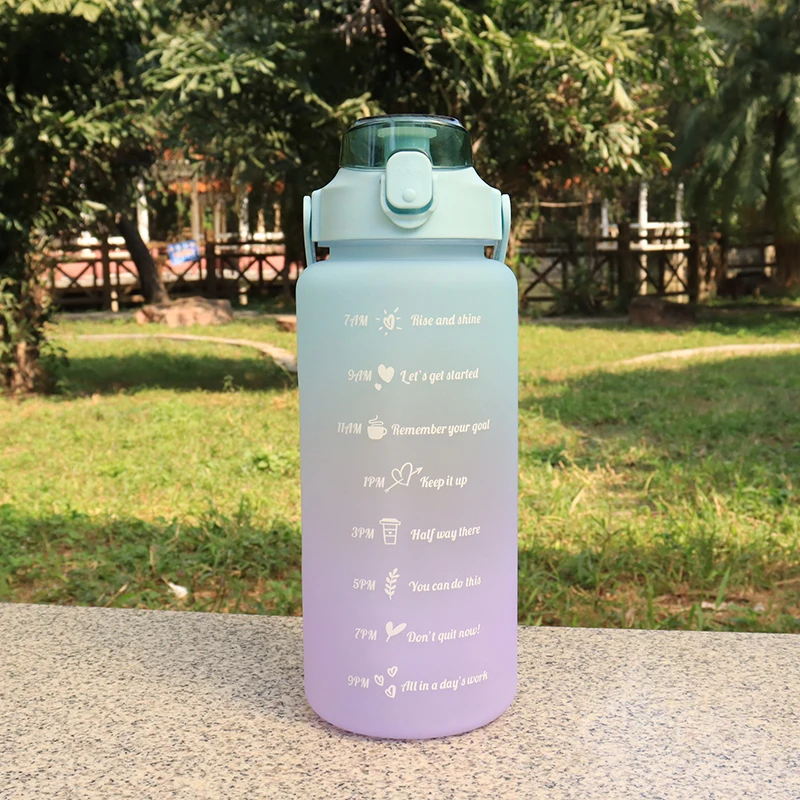 2L Large Capacity Gradient Color Outdoor Portable Motivational Plastic waterbottle