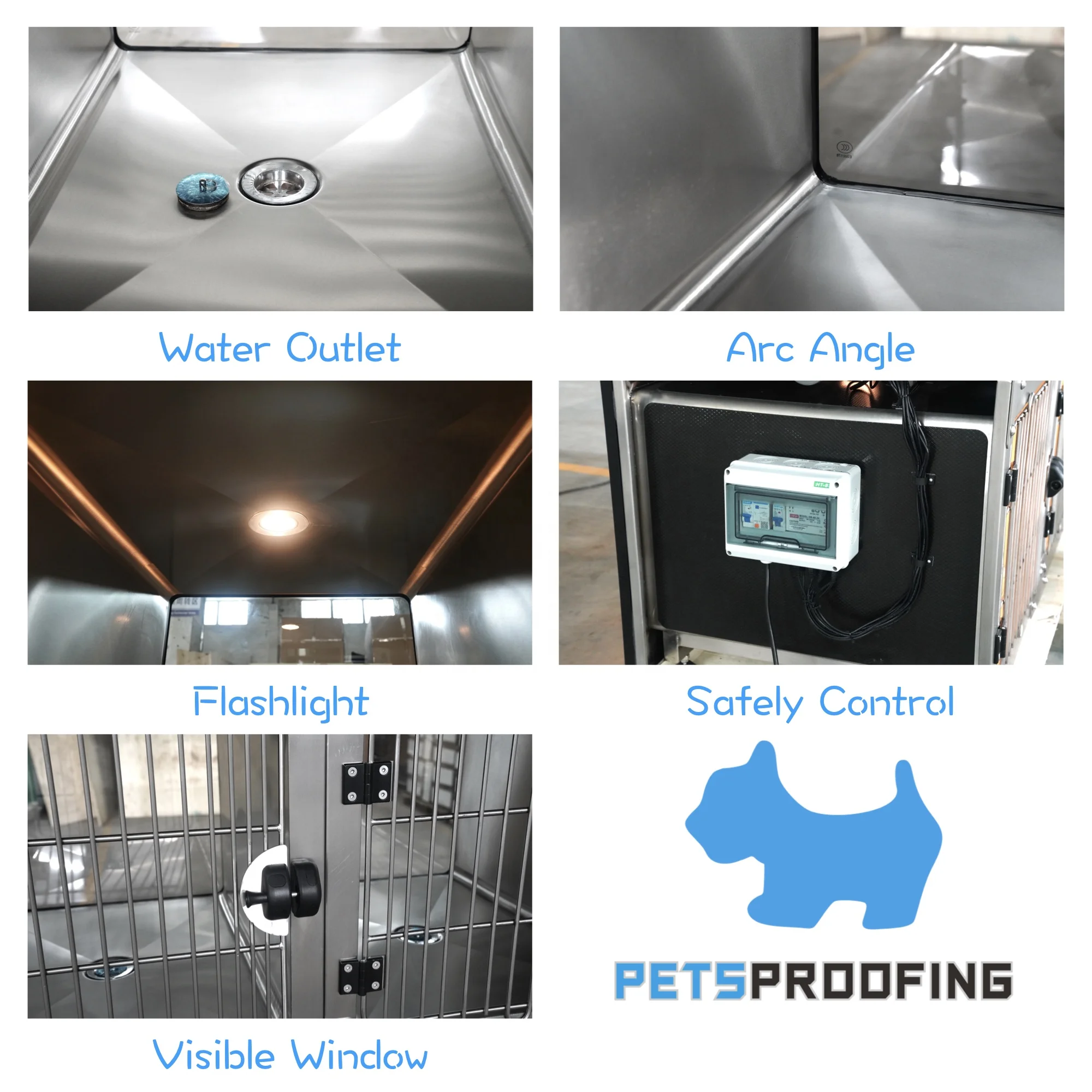 Petsproofing luxury hospital salon High Quality Veterinary Vet Stainless Steel Pet Dog Cat Kennel mesh Cages bank