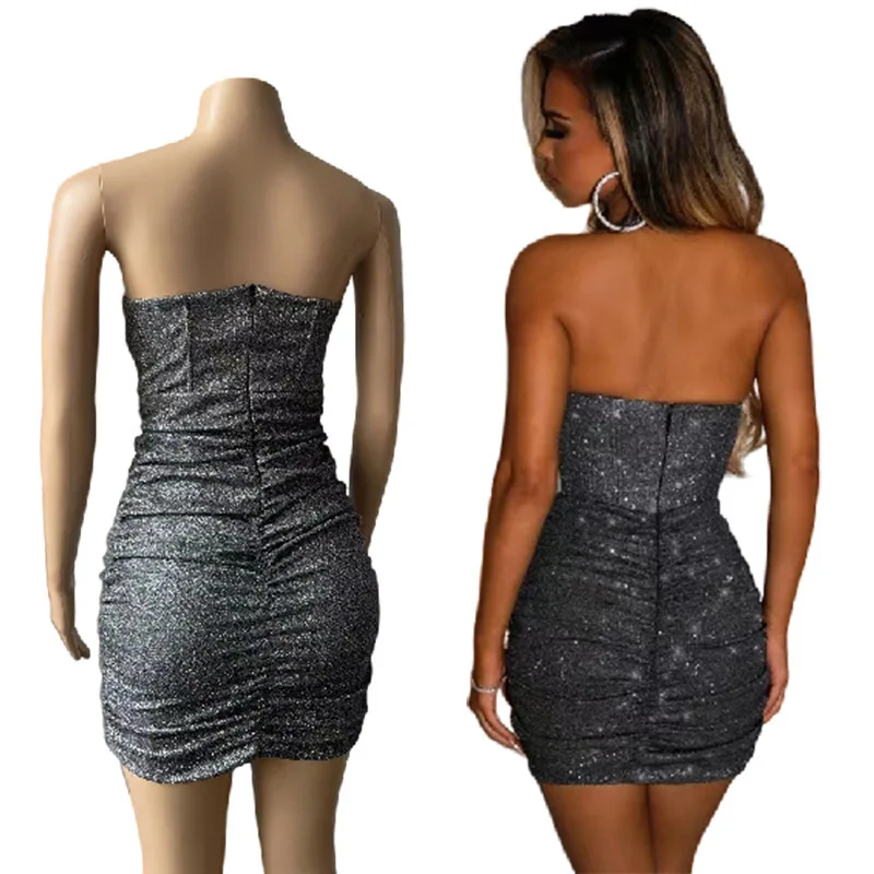 Wholesale Women Strapless Skeleton Mini Summer Bodycon Dress Elegant Night Party Dress