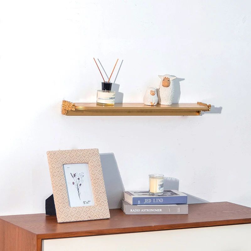 Wall Mounted Gold Resin Wooden Floating Shelves for Bathroom Bedroom Living Room Kitchen Office