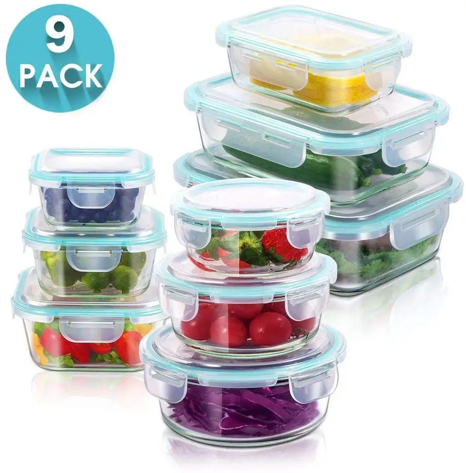 hot sale glass lunch boxes set 9 pcs bento box food packing container